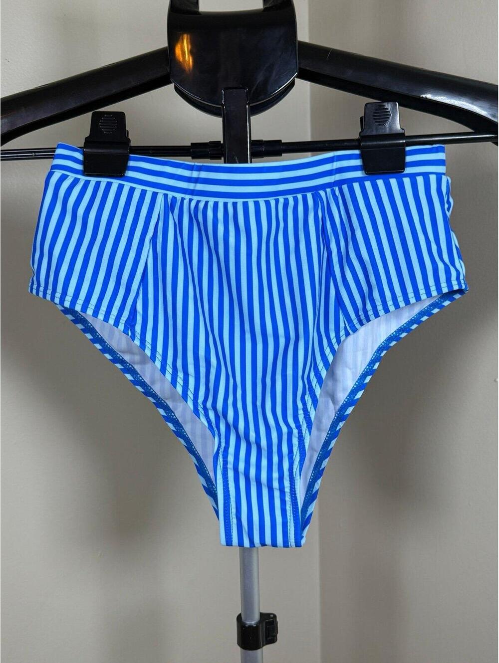Cupshe Blue White‎ Striped Bikini Set Women’s Small NWT High Waisted - Picture 3 of 8